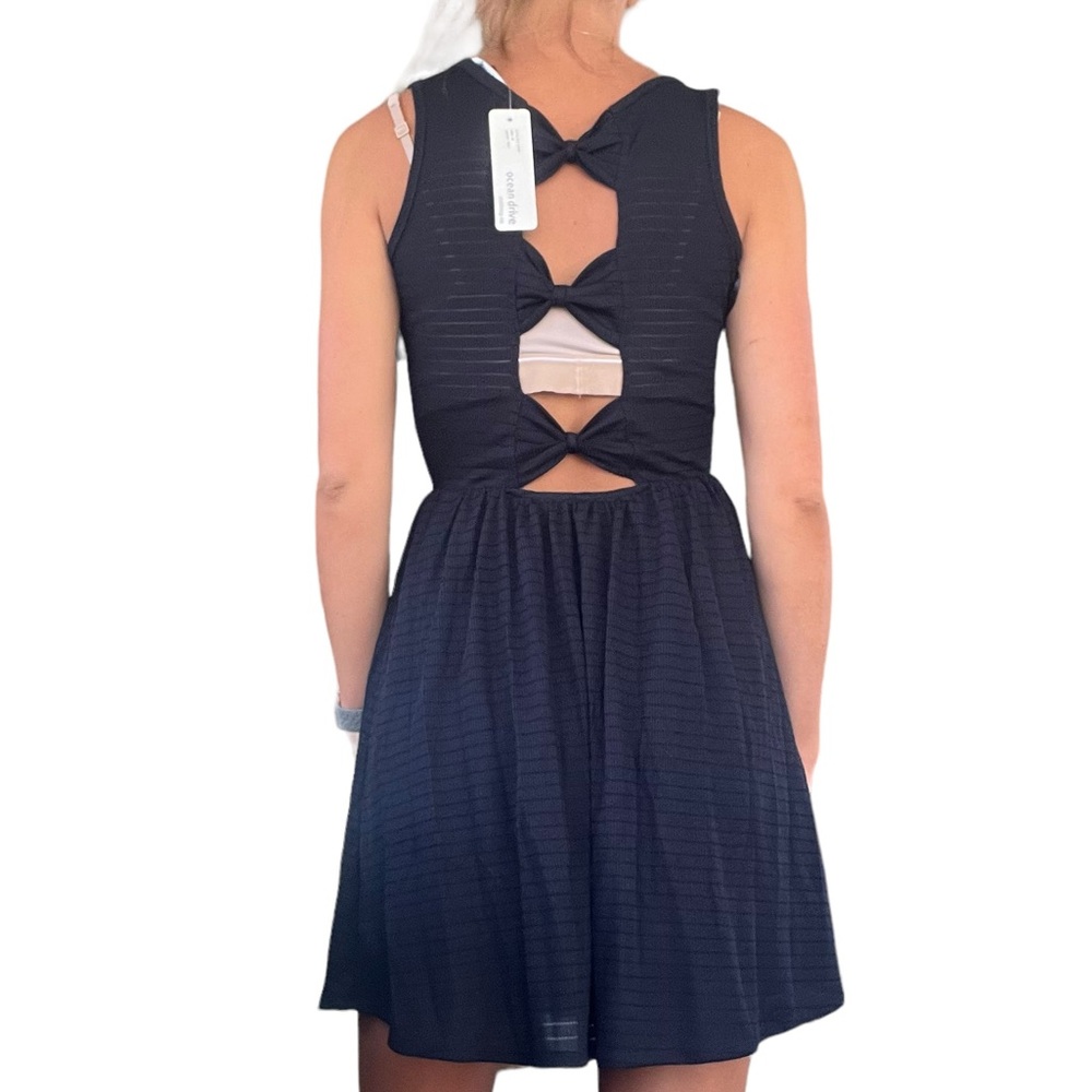 Ocean Drive Junior’s Size Medium Navy Sleeveless Sheer Bow Back Tank Dress A1046 - Picture 15 of 15